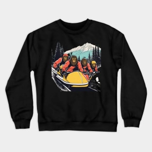 Winter Sports Crew of Bigfoots Bobsleighing in the Snow Funny Bobsleigh Crewneck Sweatshirt